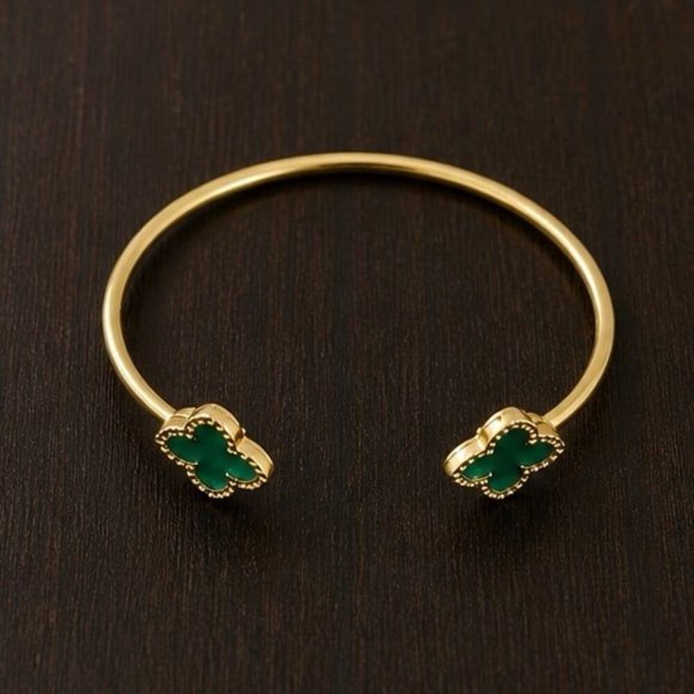 Gold Four Leaf Clover Cuff Bracelet Adjustable Open Bangle Lucky Jewelry Gift